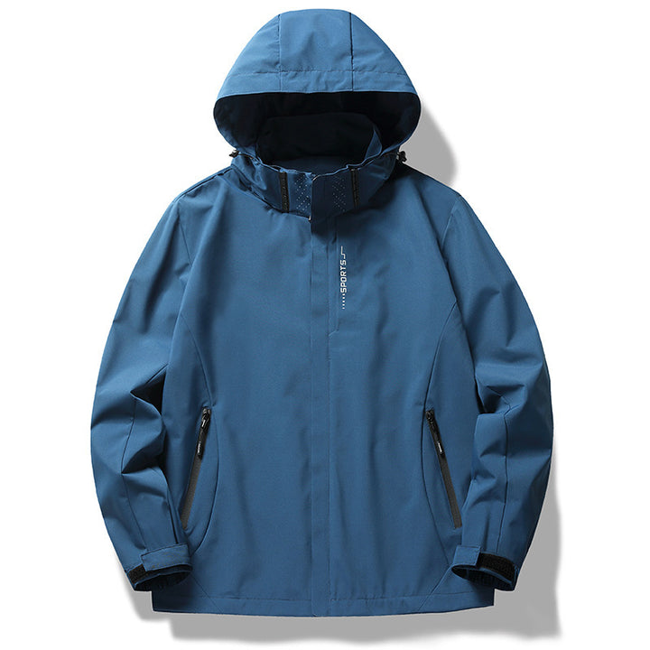 Herren wind- und wasserabweisende Softshell-Kapuzenjacke mit verdeckter Reißverschlussblende Drune