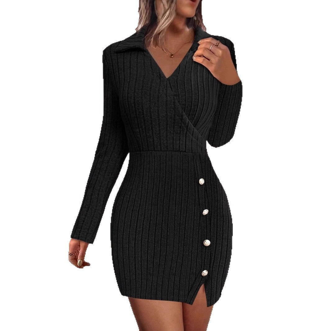 Damen Wickelkleid mit strukturiertem Design und eleganten Knopfdetails Drune
