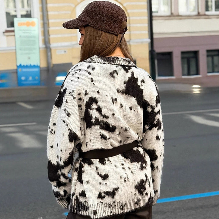 Damen lässiger Cardigan mit modischem Fleckenmuster Drune
