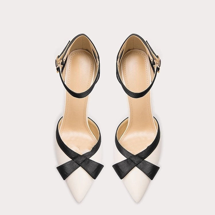 Damen Elegante spitz zulaufende Pumps im Retro-Chic mit Knöchelriemen und Zierschleife Drune