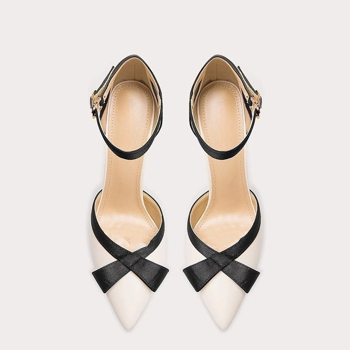 Damen Elegante spitz zulaufende Pumps im Retro-Chic mit Knöchelriemen und Zierschleife Drune