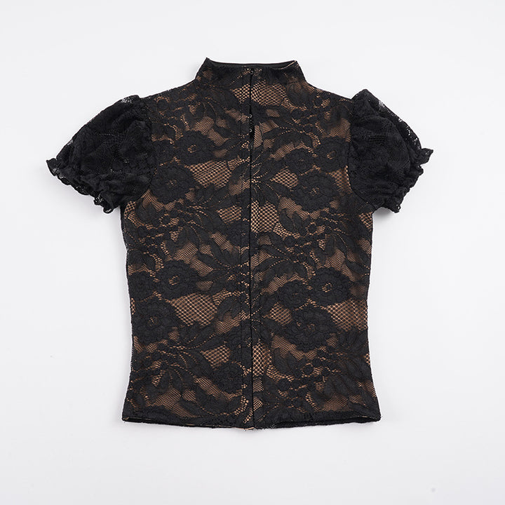 Damen Spitzenbluse mit Rüschenärmeln Drune