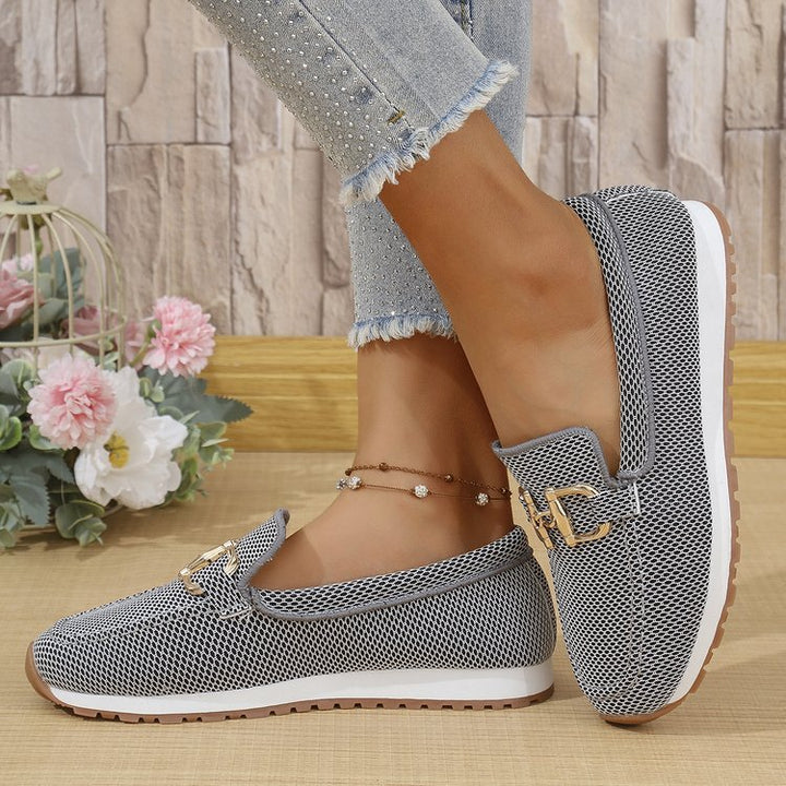 Damen Leichte Mesh-Slipper-Loafer mit gepolstertem Komfortfußbett und Dekor-Schnalle Drune