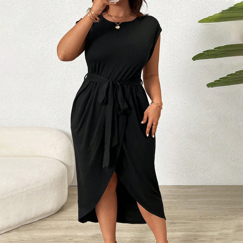 Damen Wickelkleid mit Taillengürtel und elegantem Schlitz Drune