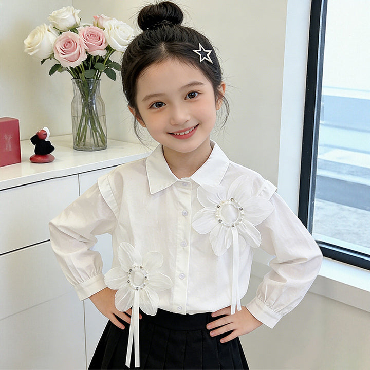 Mädchen Bluse mit floralen Applikationen und eleganten Rüschendetails Drune