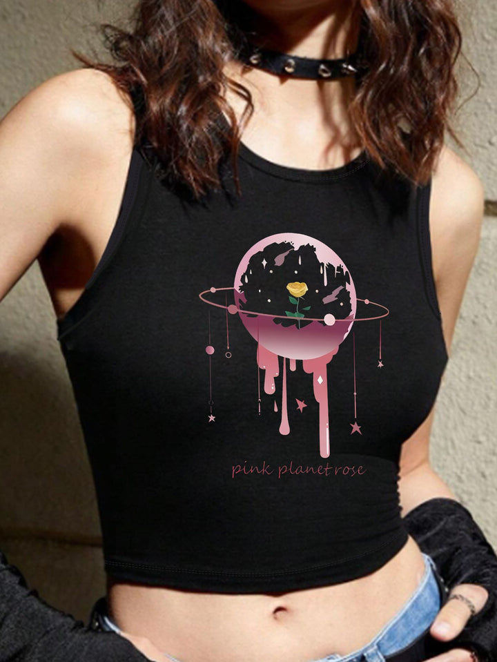 Damen Crop-Top mit auffälligem Schriftzug und körpernahem Schnitt Drune