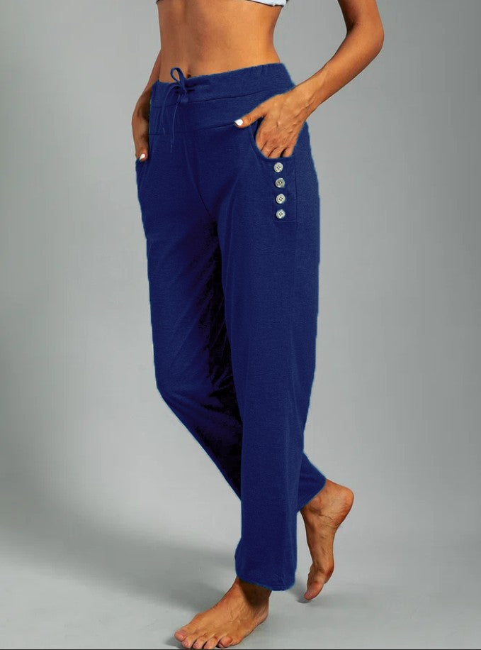 Damen Relaxed Fit Casual Lounge-Hosen mit Knopfakzenten Drune