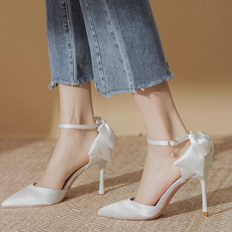 Damen elegante High Heels mit zartem Riemchen und Schleifenakzent Drune