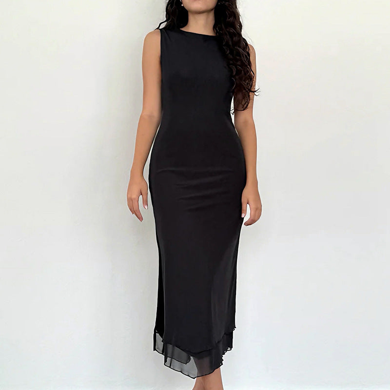 Damen zeitloses Maxikleid mit transparentem Saum Drune