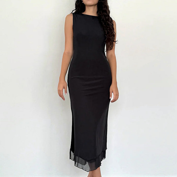 Damen zeitloses Maxikleid mit transparentem Saum Drune