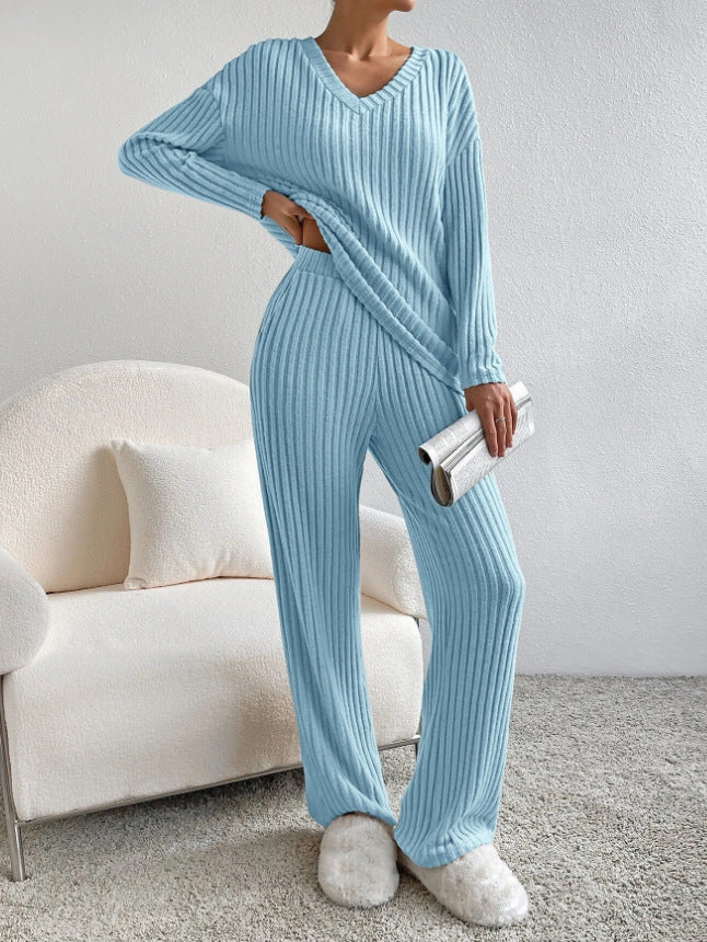 Damen Lässiges Freizeitsweat-Set mit V-Ausschnitt und weitem Schnitt Drune