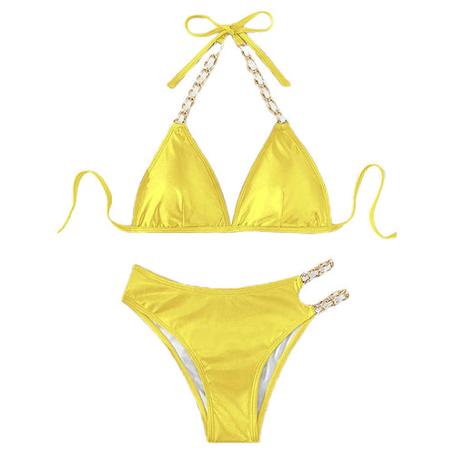 Damen Triangel-Bikini mit eleganten Kettenakzenten und farbwechselndem Effekt Drune