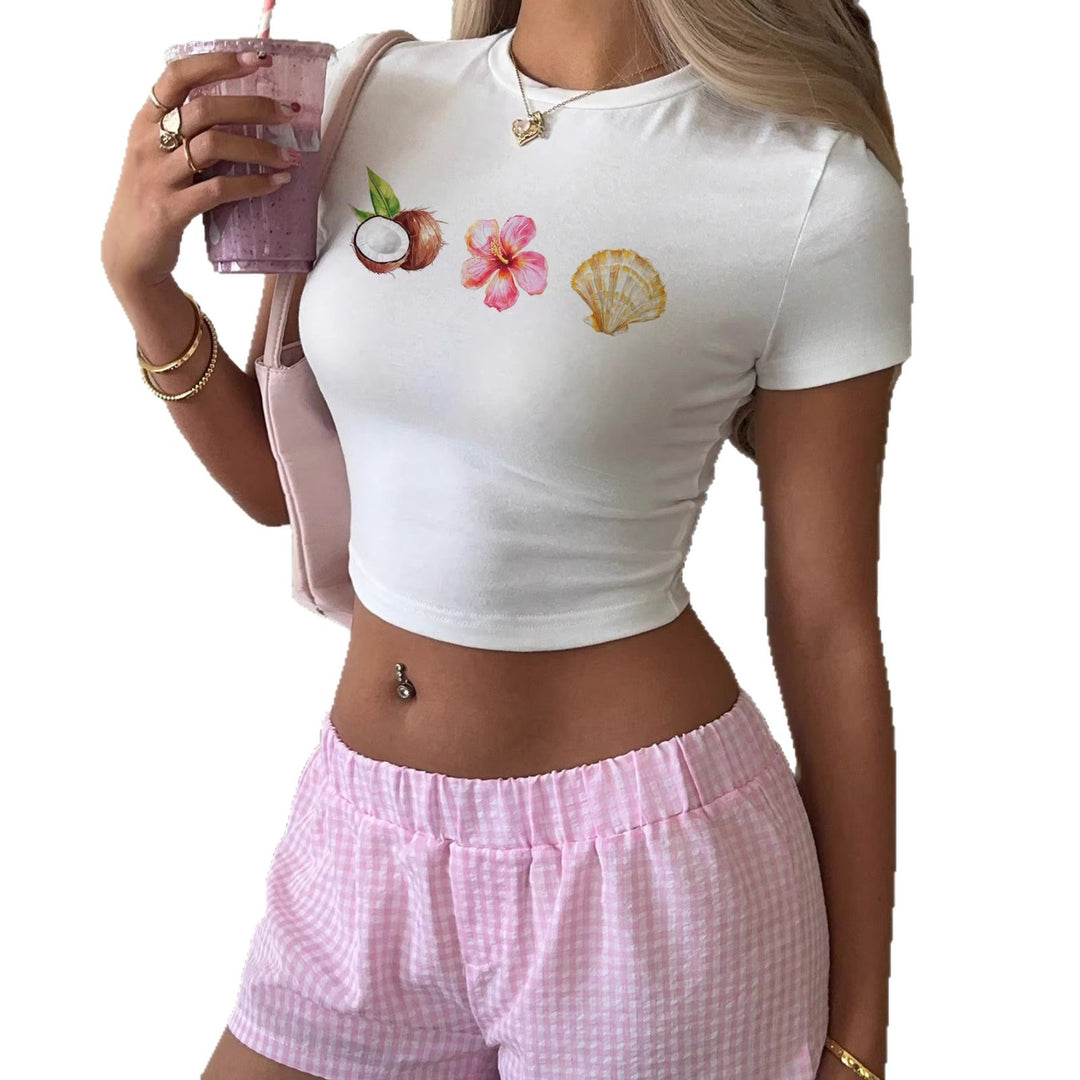 Damen Crop-Top mit sommerlichem Motiv Drune