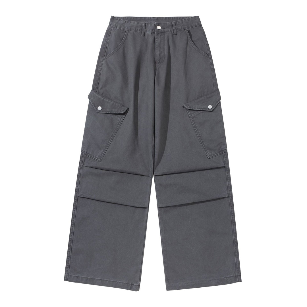 Damen Weite Cargo-Hose aus Baumwoll-Twill mit hoher Taille und aufgesetzten Klappentaschen Drune