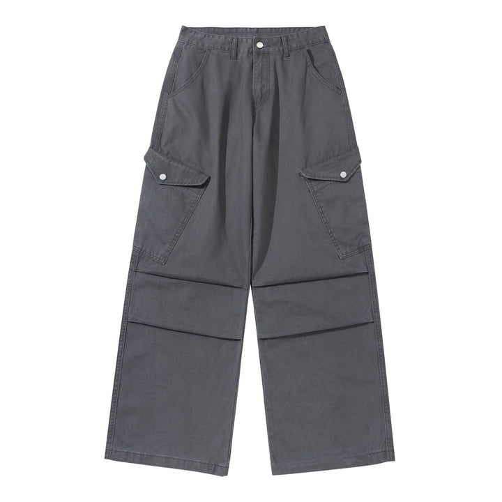 Damen Weite Cargo-Hose aus Baumwoll-Twill mit hoher Taille und aufgesetzten Klappentaschen Drune