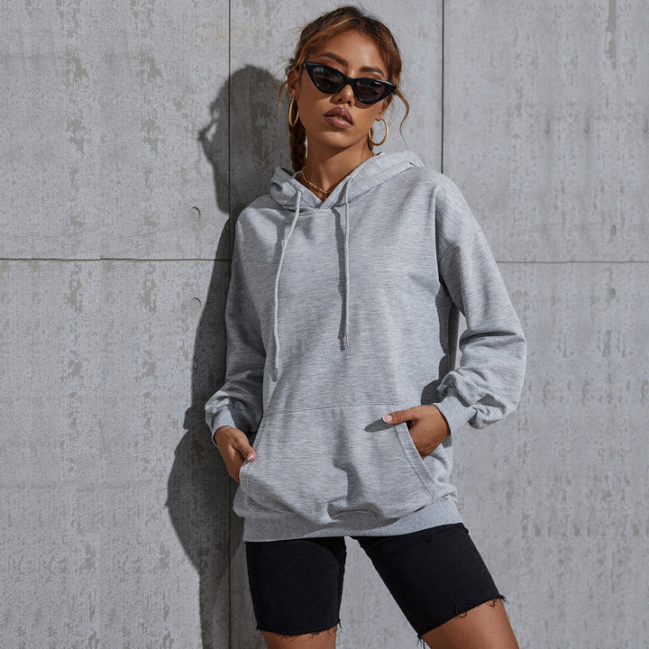 Damen Oversize-Kapuzenpullover mit Kängurutasche und gerippten Bündchen Drune