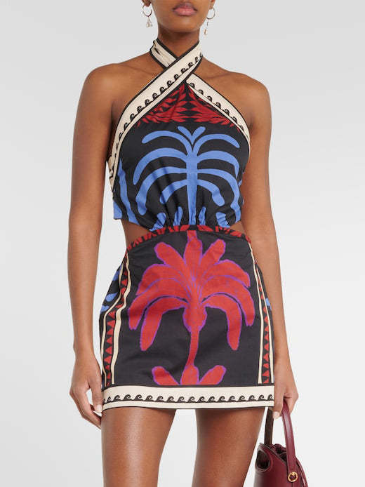 Damen Cut-Out Maxikleid mit asymmetrischem Design und floralen Mustern Drune
