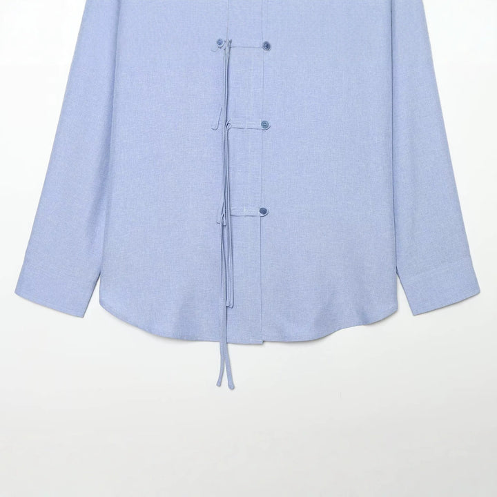 Damen Oversize-Hemd mit Bindeschlaufen, verdeckter Knopfleiste und Tunnelzugsaum Drune