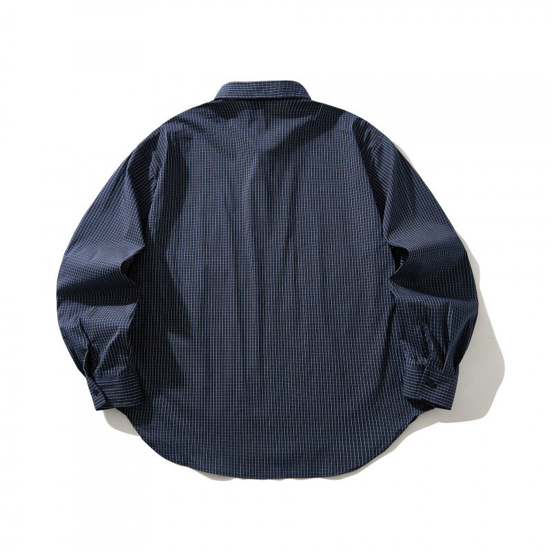 Unisex Leichtes kariertes Overshirt mit Hemdkragen, seitlichen Eingrifftaschen und abgerundetem Saum Drune
