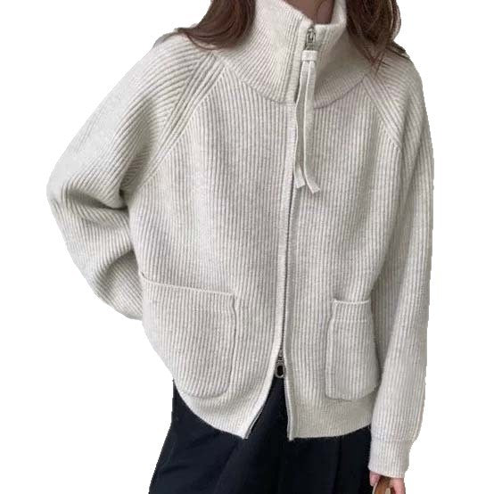 Damen Hochwertiger Strickjacke mit Reißverschluss Drune