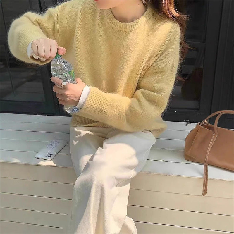 Damen kuscheliger Oversized Pullover mit Rundhalsausschnitt und vertrauter Strickstruktur Drune