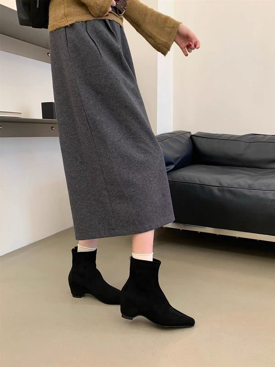 Damen elegante Ankle-Stiefeletten aus Veloursleder Drune