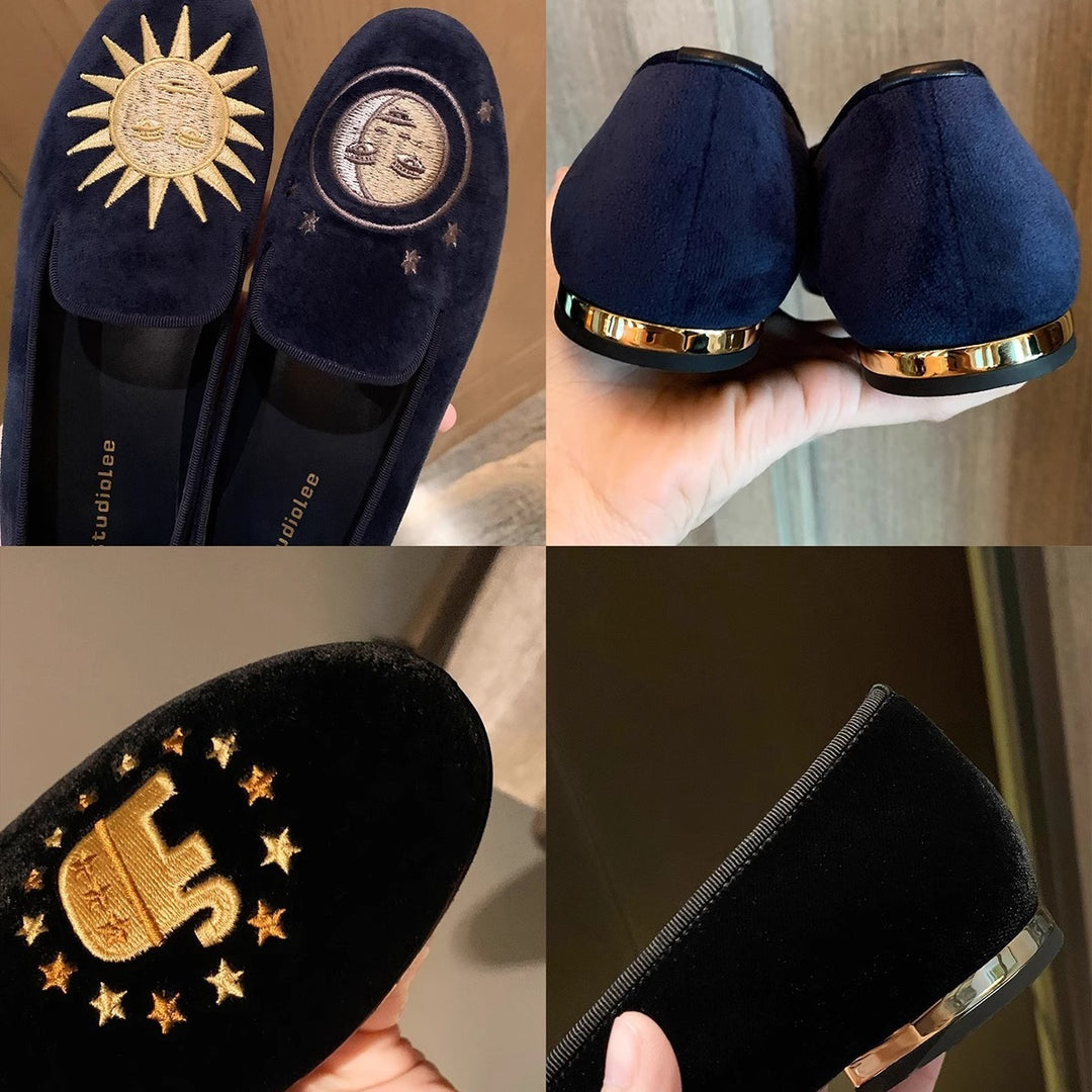 Damen bestickte Samt Slipper Drune