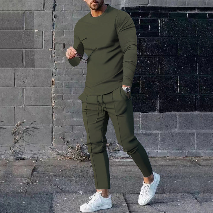 Herren nan athletisches Longsleeve- und Nahtdetail-Jogginghose-Set mit schlanker Passform Drune