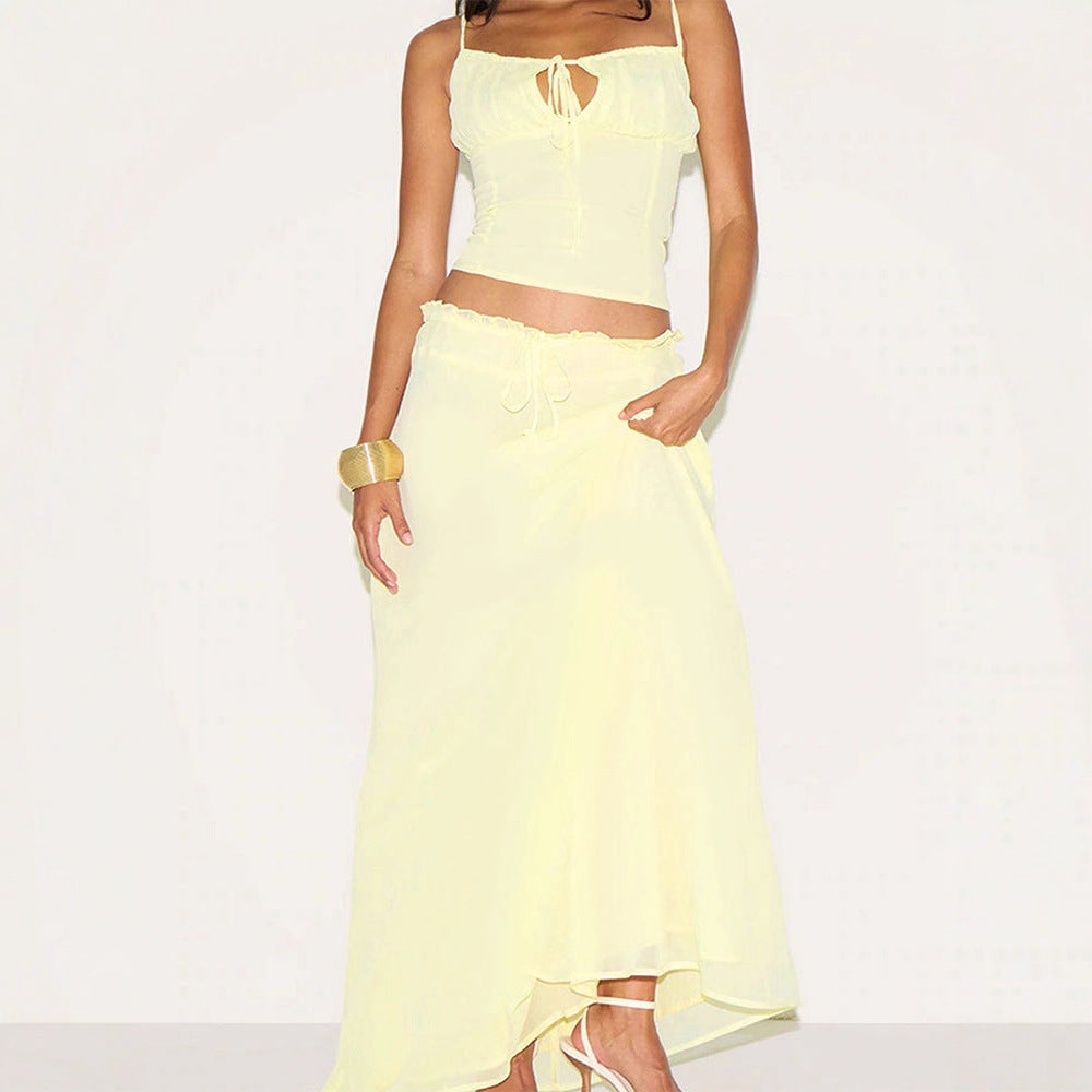 Damen Maxikleid mit verstellbaren Spaghettiträgern und raffiniertem Wickeldetail Drune