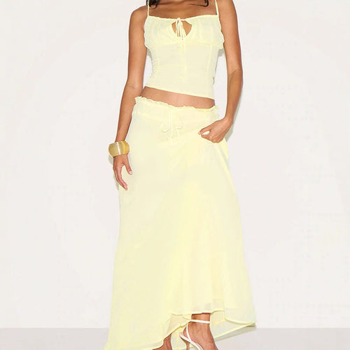 Damen Maxikleid mit verstellbaren Spaghettiträgern und raffiniertem Wickeldetail Drune