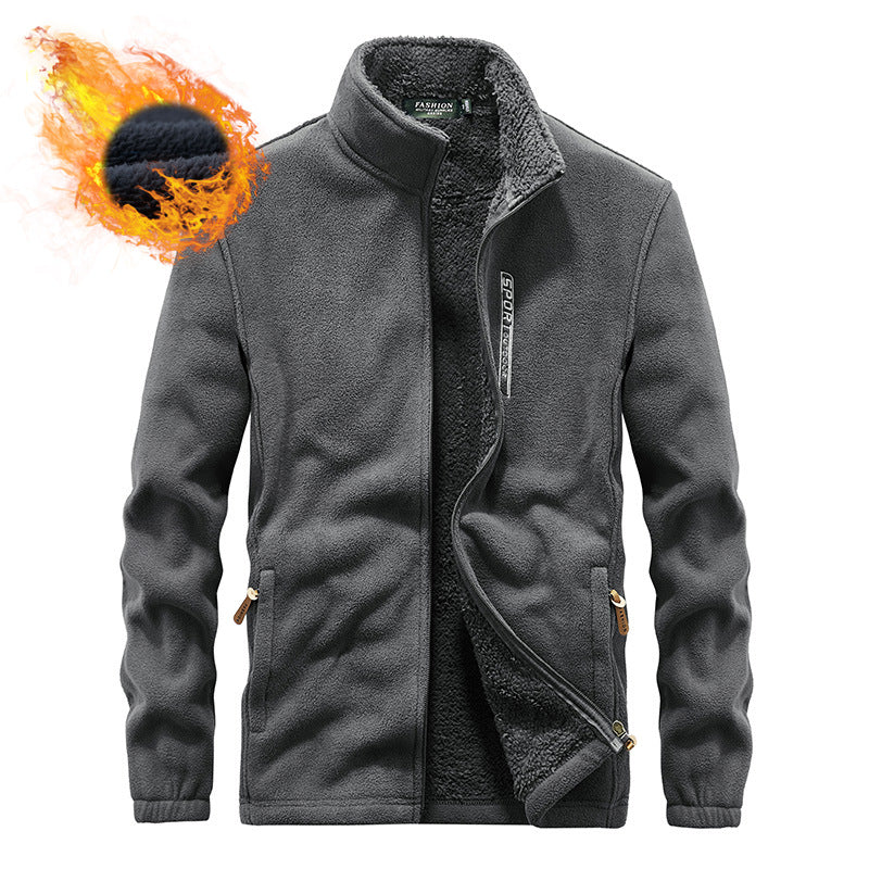 Herren Hochflor-Fleecejacke mit Sherpa-Innenfutter, Stehkragen und verdeckten Reißverschlusstaschen Drune