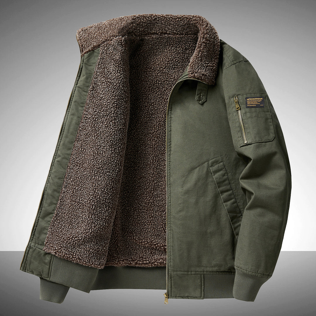 Men's  plush pile-lined utility flight jacket with zipped sleeve pocket and reinforced hand pockets Drune