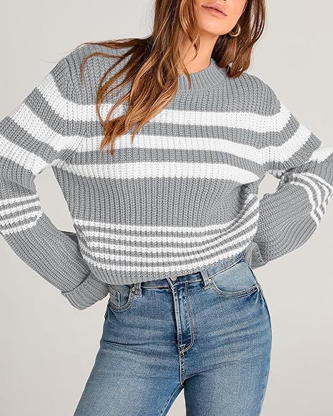 Damen Strickpullover mit modernen Kontraststreifen und lässigem Schnitt Drune