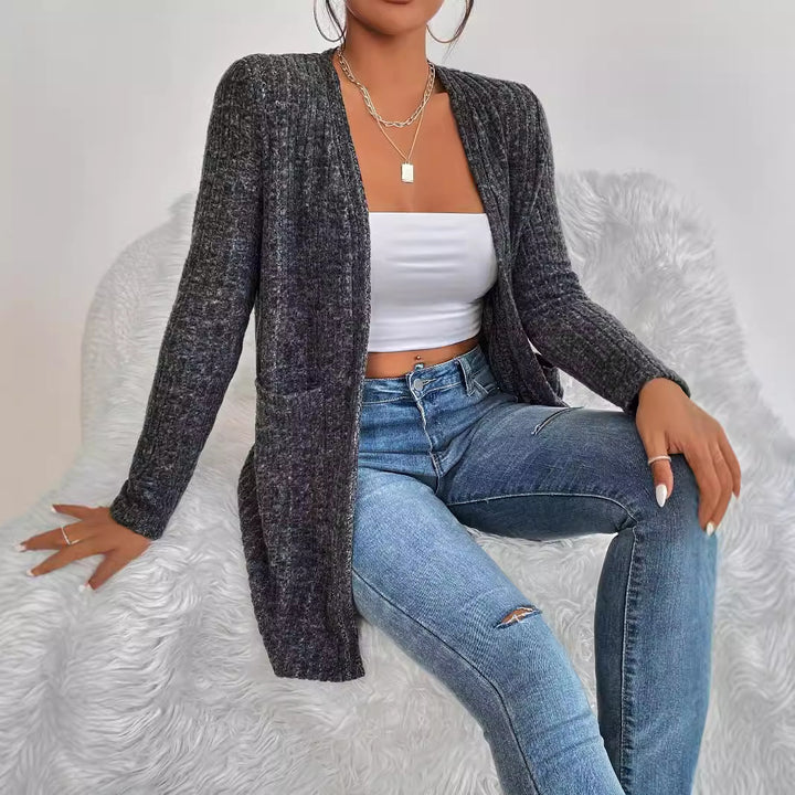 Damen Strickjacke mit vertikalem Rippmuster und praktischen Taschen Drune