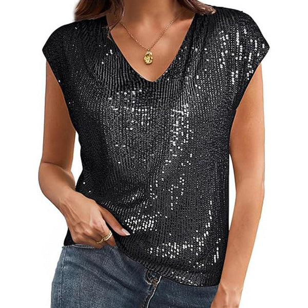 Damen Glamouröses Pailletten-Oberteil Drune