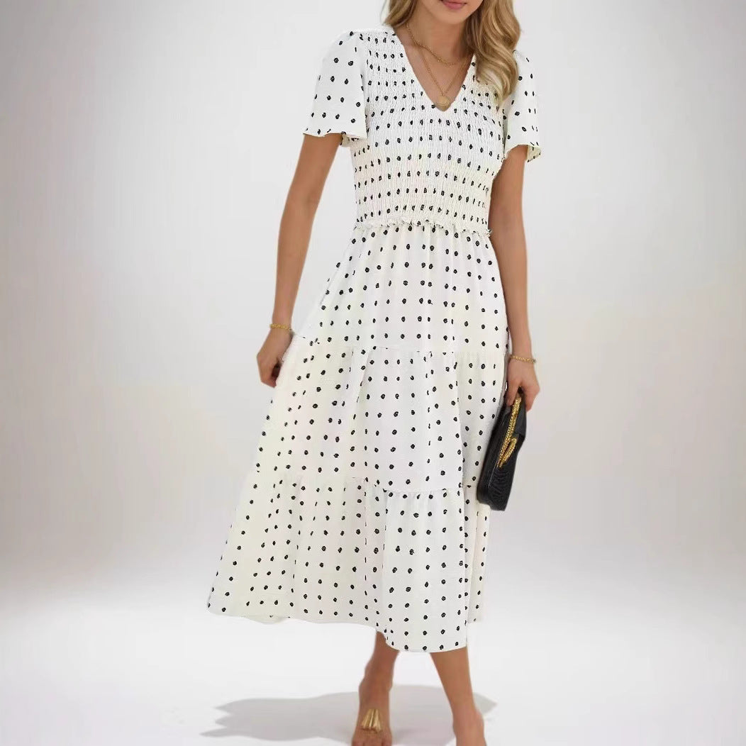 Damen Midi-Kleid mit elastischem Taillenband und Rüschendetails Drune
