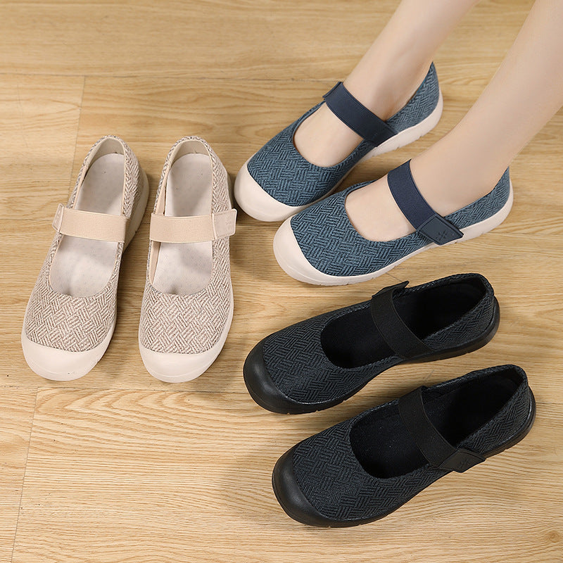 Damen nan komfortabler Strick-Riemchen-Ballerina mit verstellbarem Klettverschluss und flexibler Gummilaufsohle Drune