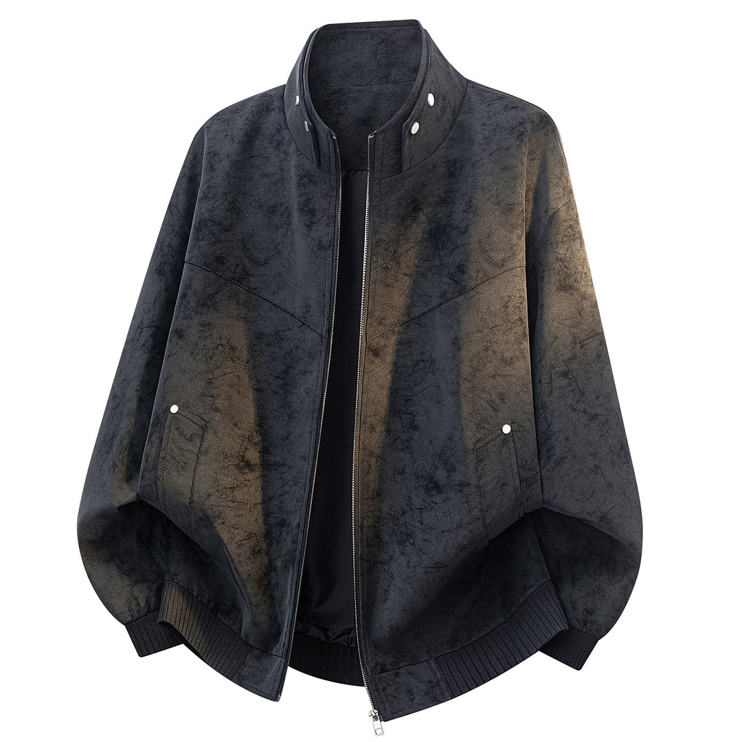 Unisex Oversize Suede‑Optik Bomberjacke mit Stehkragen, verdecktem Reißverschluss & Eingrifftaschen Drune