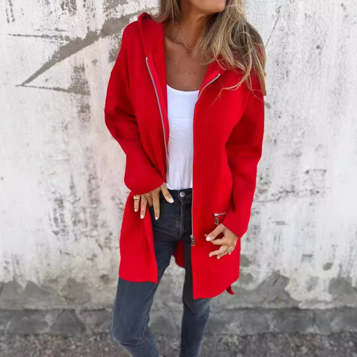 Damen Langer Mantel mit modernen Reißverschlussdetails und legerem Schnitt Drune