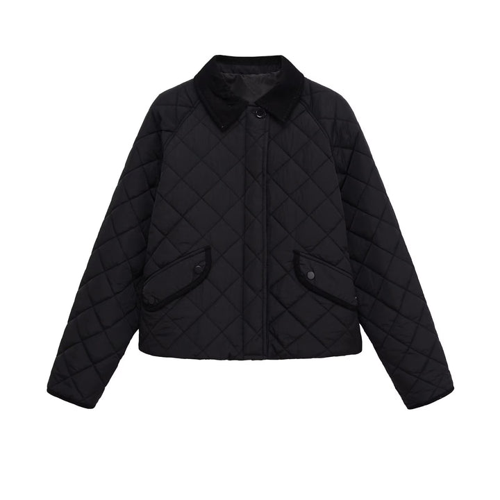Damen Gesteppte Boxy‑Übergangsjacke mit Cordkragen und Pattentaschen Drune