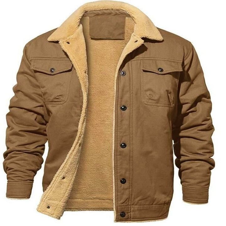 Herren nan gefütterte Canvasjacke mit Teddyfell-Innenfutter und Hemdkragen Drune