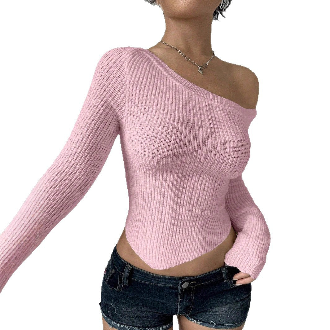 Damen figurbetonter Off-Shoulder Pullover Drune