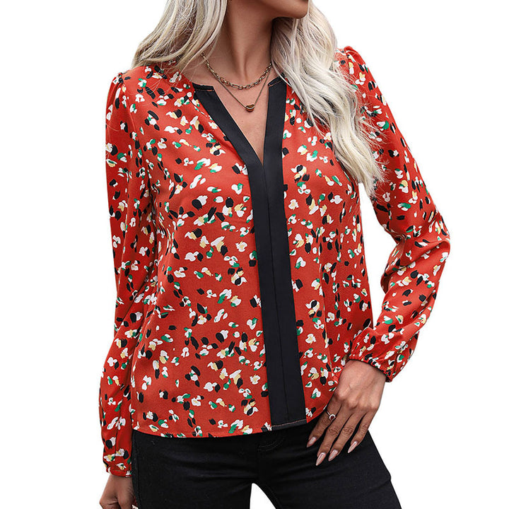 Damen Leichte Langarm-Bluse mit kontrastierender Blende und abstraktem Allover-Print Drune