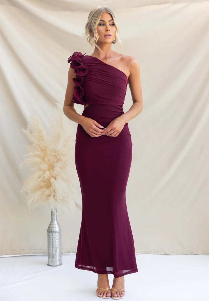 Damen Elegantes Rüschen-Maxikleid mit einem schulterfreien Design und figurbetontem Schnitt Drune