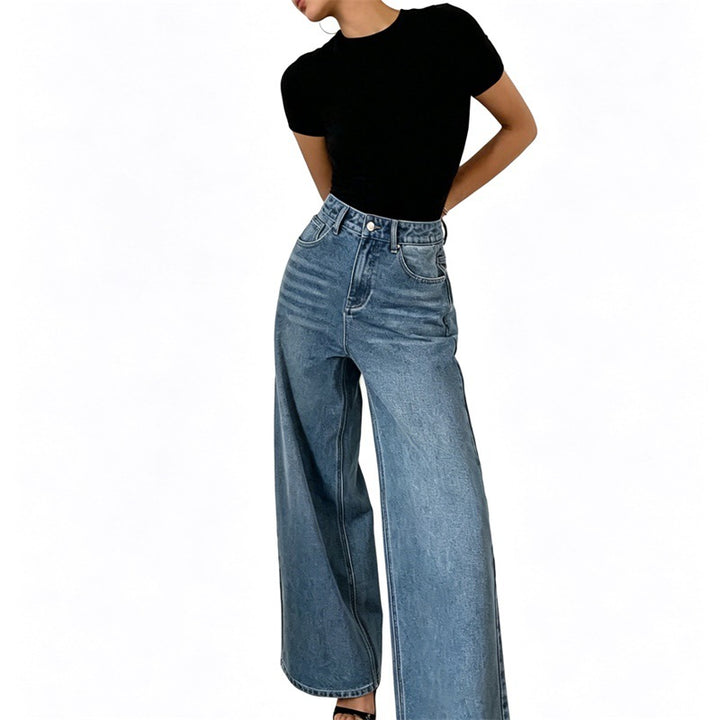 Damen Jeanshose mit hoher Taille und weitem Bein Drune