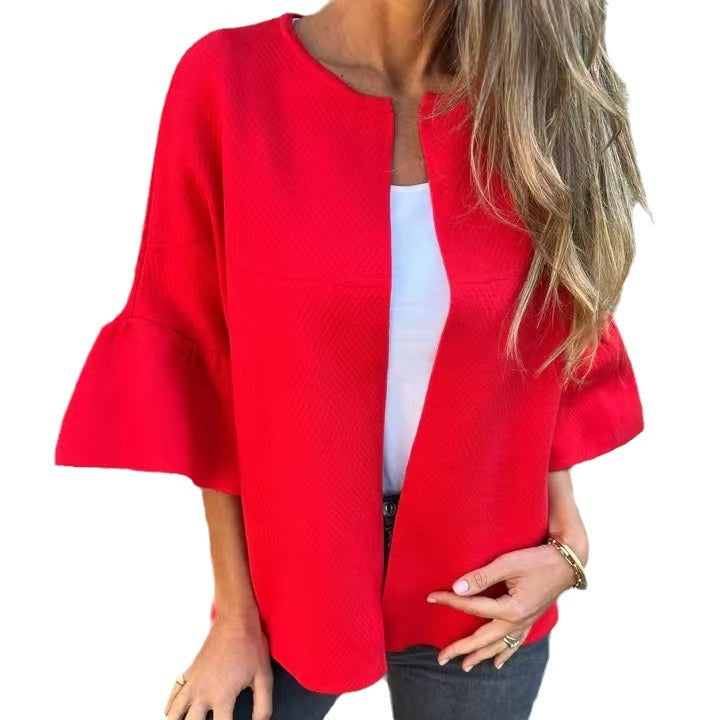 Damen Kurzjacke aus Strukturstrick mit 3/4 Ballonärmeln Drune
