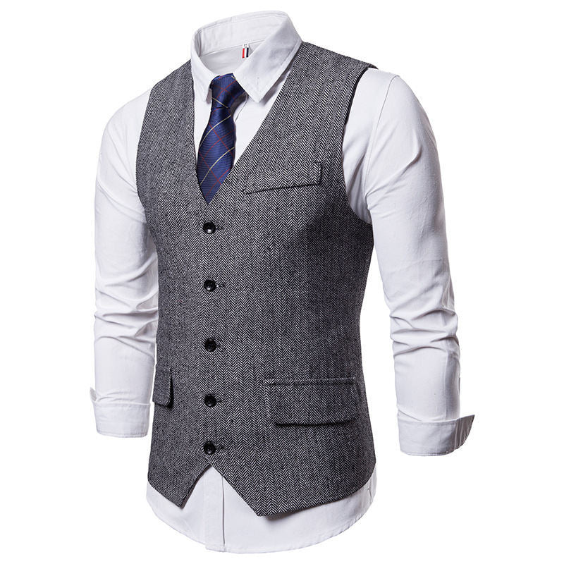 Herren elegante Weste im klassischen Herringbone-Design mit praktischen Taschen Drune