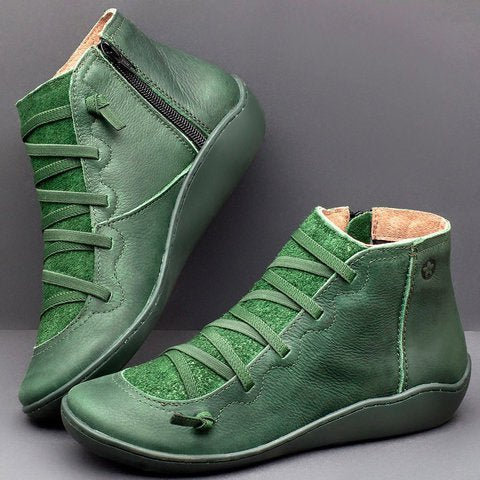 Damen Leder Kurzstiefel mit seitlichem Reißverschluss, elastischer Schnürung und weicher Komfortsohle Drune