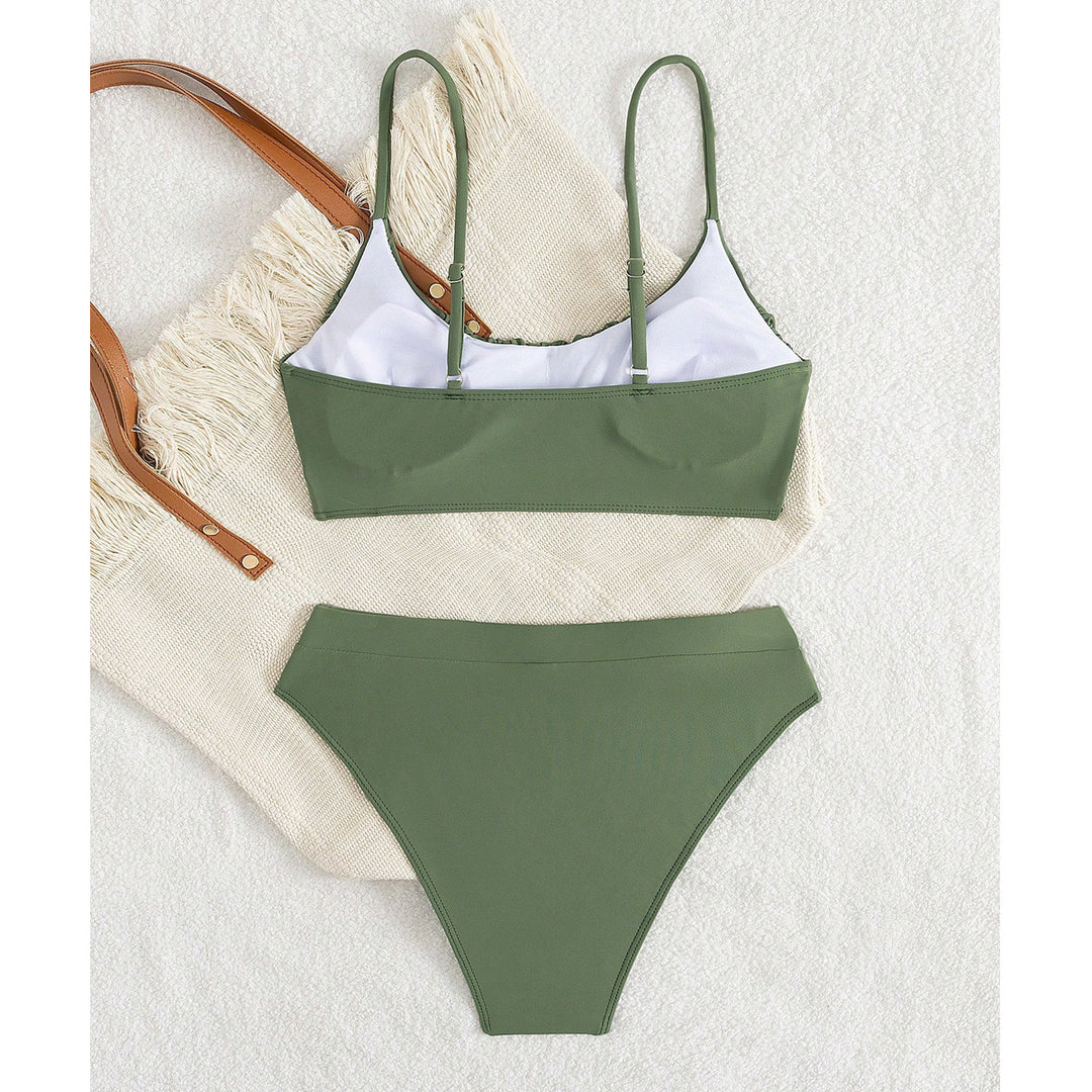 Damen Push-Up Bikini mit gerafftem Oberteil und hohem Bund Drune