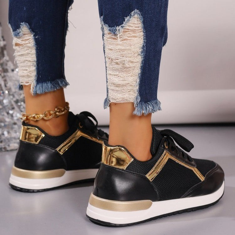 Damen Sportliche Sneakers mit modischem Goldakzent und atmungsaktiver Mesh-Oberfläche Drune
